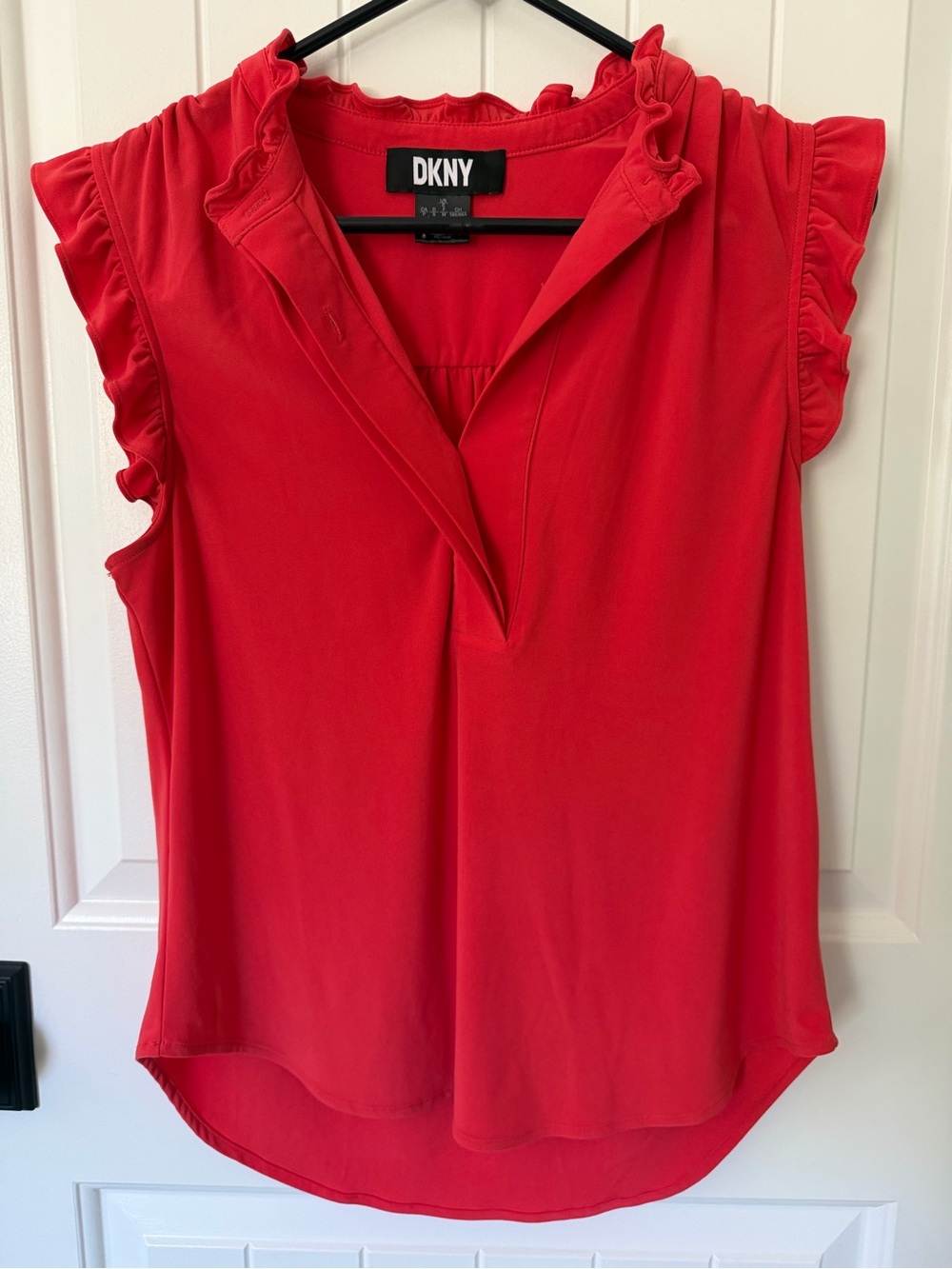 DKNY Coral Ruffle Sleeve V-Neck Women's Top